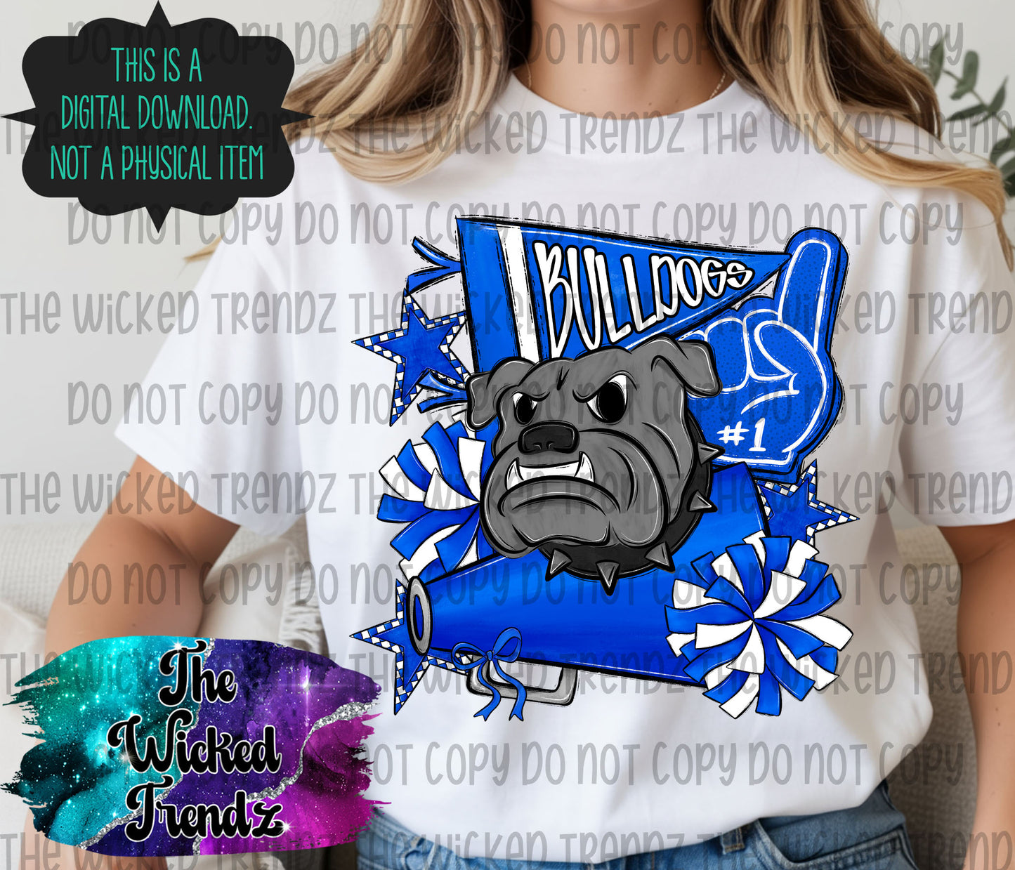 Bulldogs Blue Cheer Cheerleading Cheerleader Mascot Digital Design Spirit Shirt Design