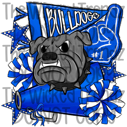 Bulldogs Blue Cheer Cheerleading Cheerleader Mascot Digital Design Spirit Shirt Design