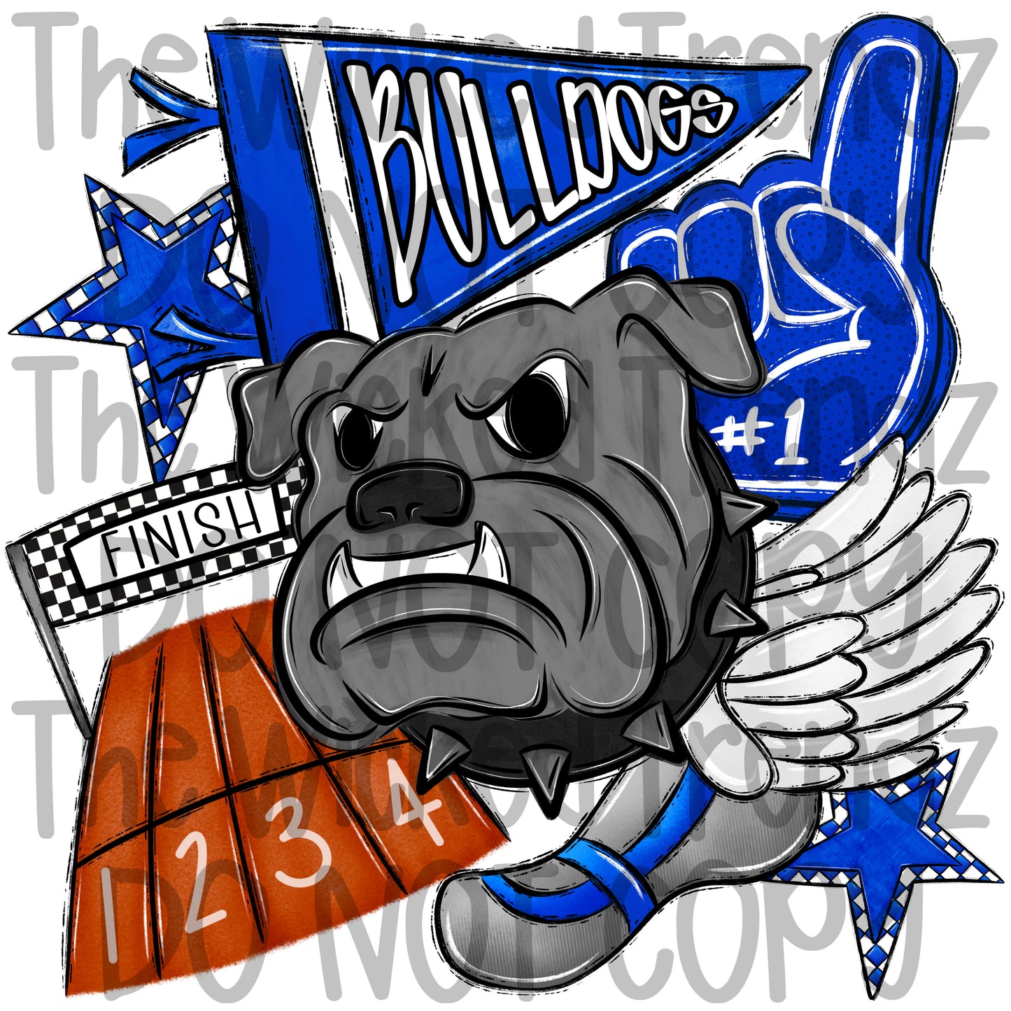 Bulldogs Blue Track Team Mascot Digital Design