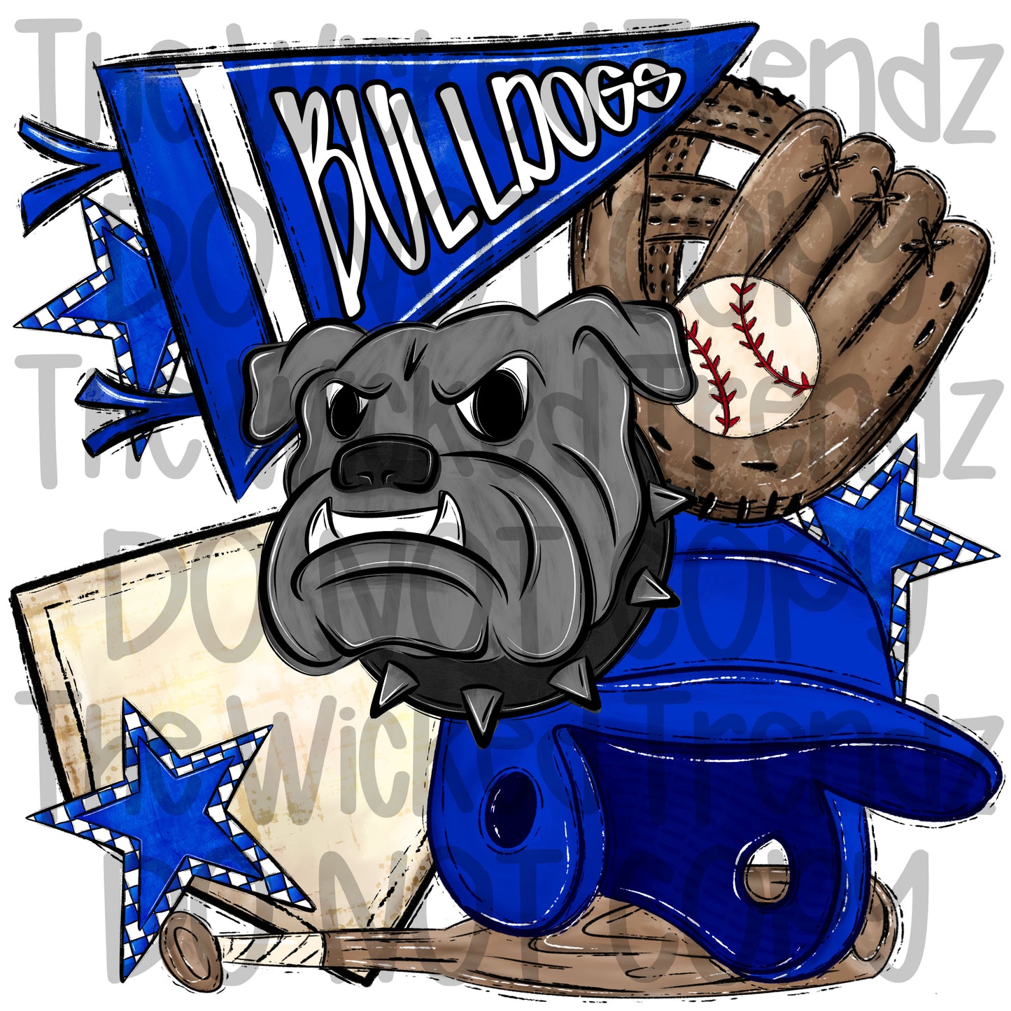 Bulldogs Blue Baseball Team Mascot Digital Design