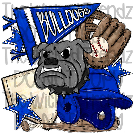 Bulldogs Blue Baseball Team Mascot Digital Design