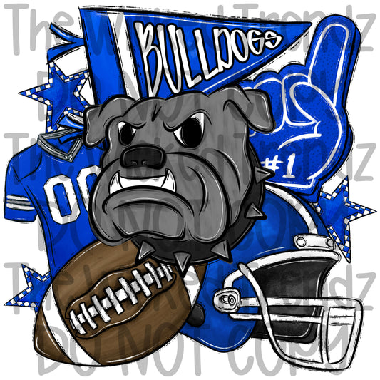 Blue Bulldogs Football Mascot Digital Design