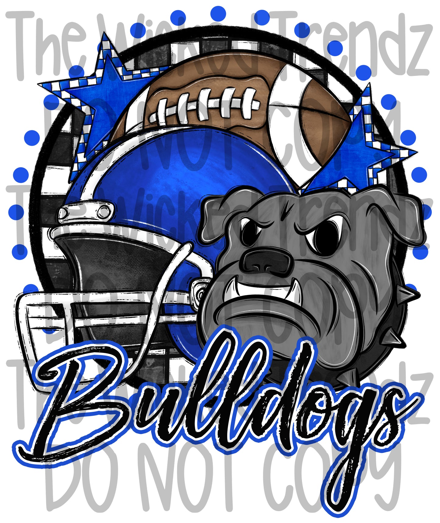 Blue Bulldogs Football Mascot Digital Design
