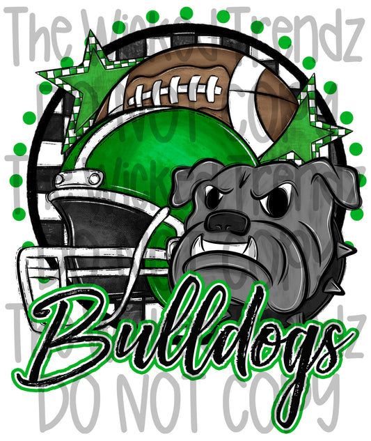 Green Bulldogs Football Mascot Digital Design