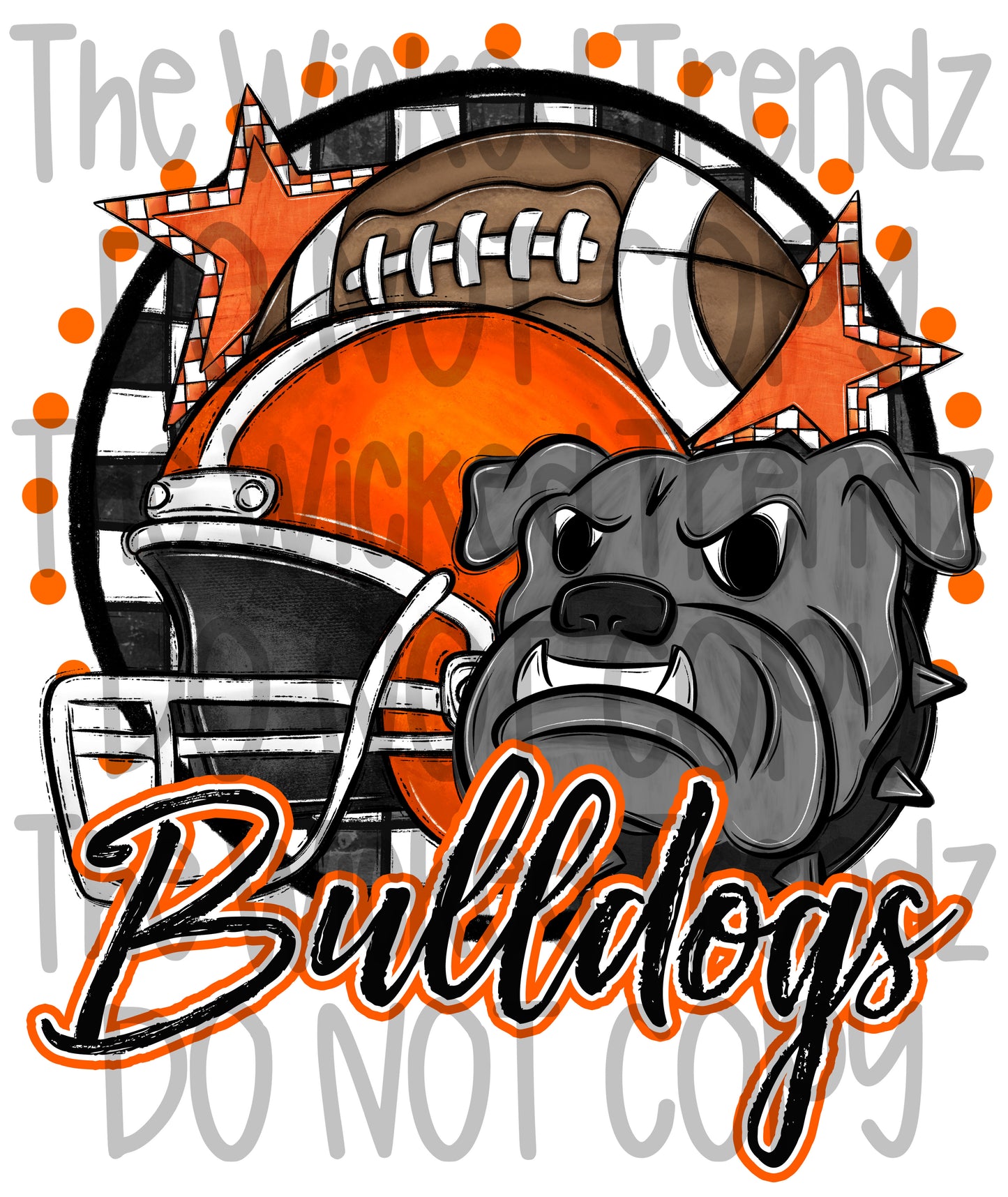 Orange Bulldogs Football Mascot Digital Design