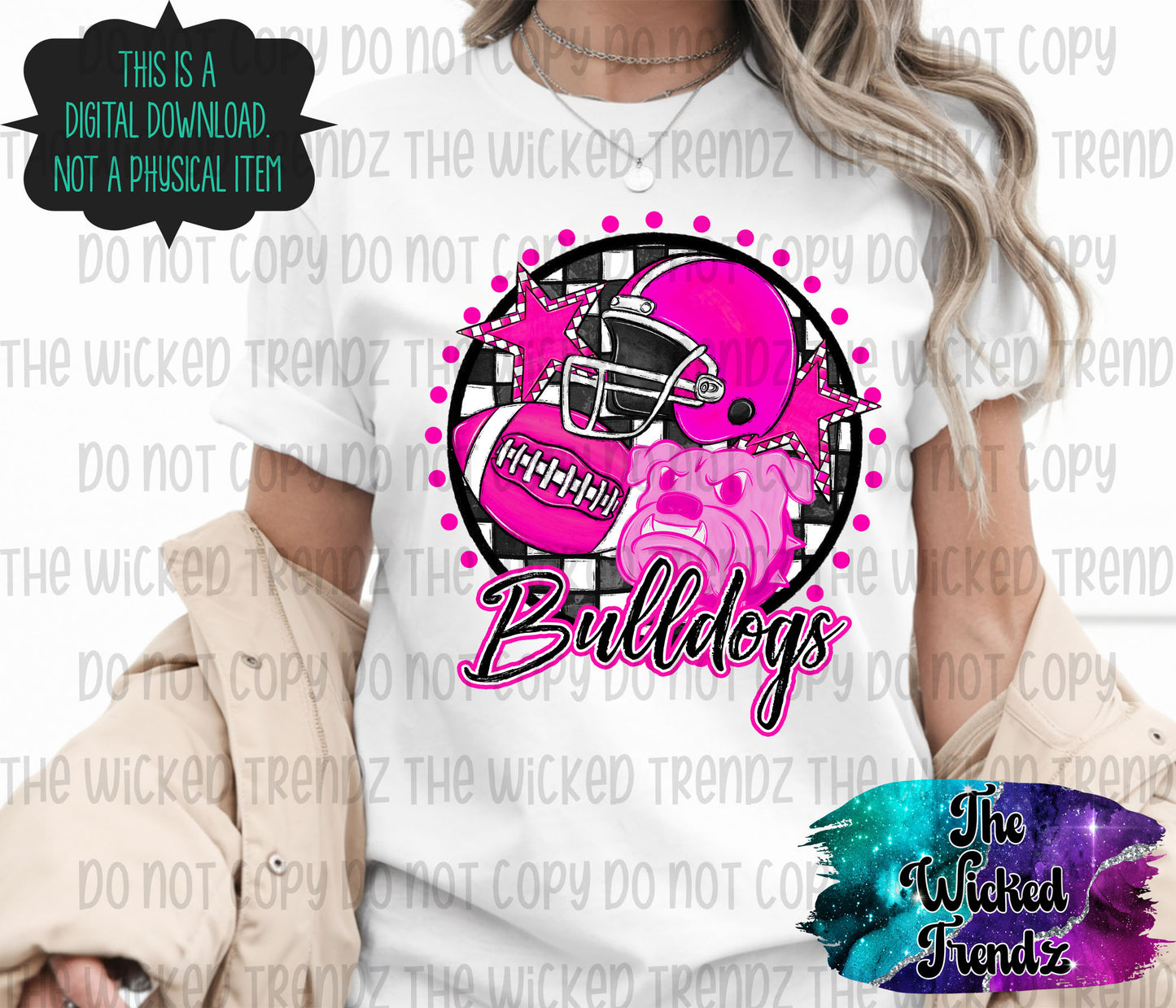 Bulldogs Pink Out Football Cheer Mascot Digital Design October Awareness