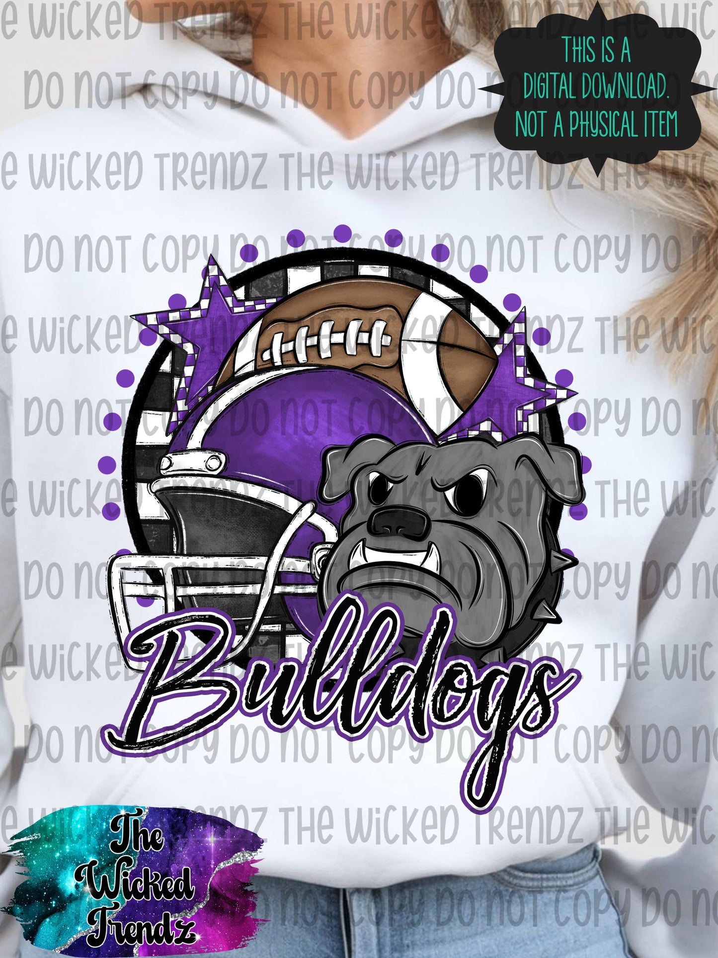 Purple Bulldogs Football Mascot Digital Design