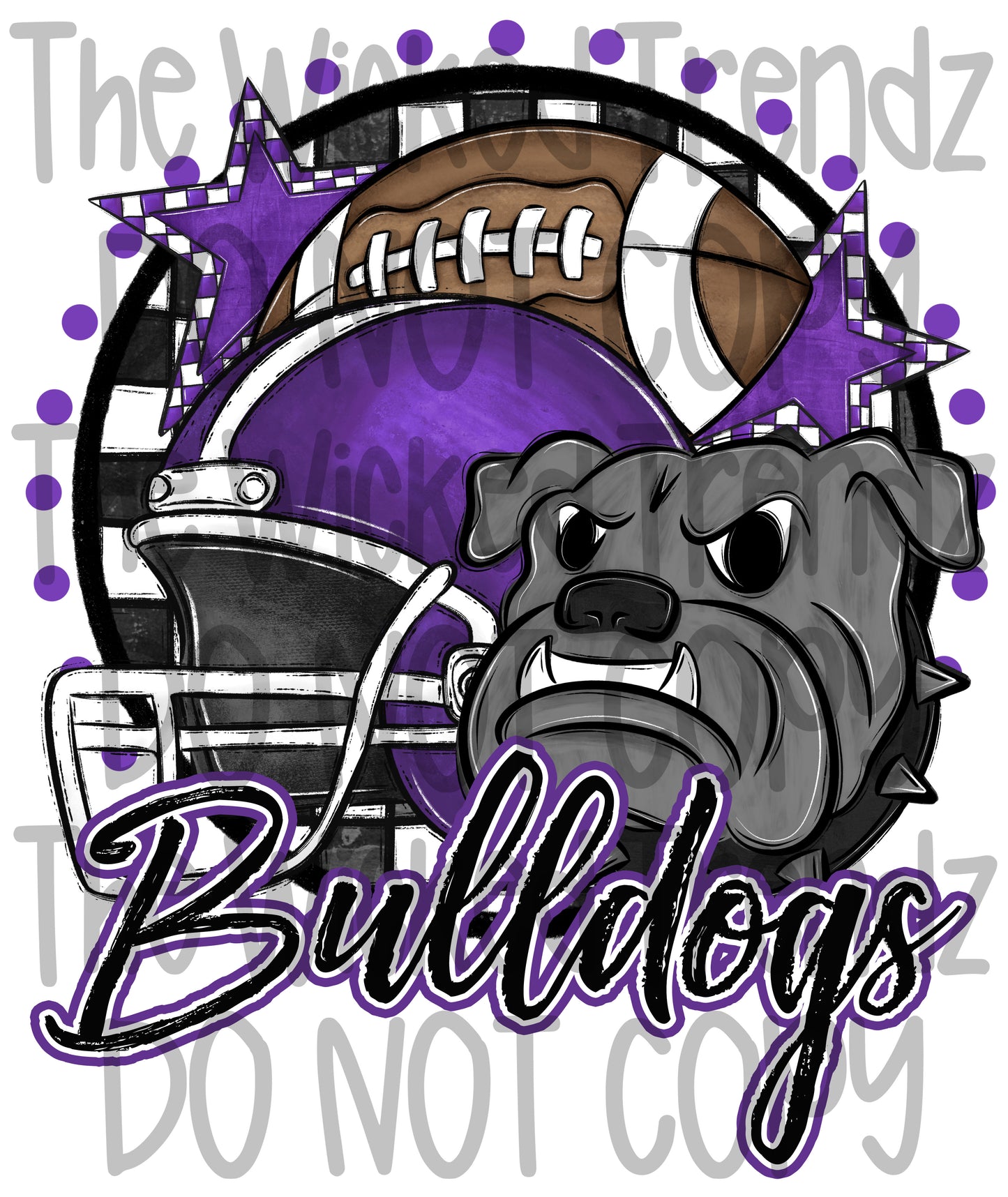 Purple Bulldogs Football Mascot Digital Design