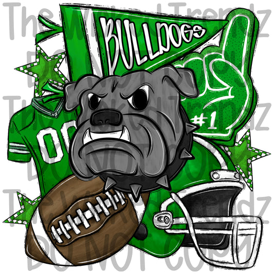 Green Bulldogs Football Mascot Digital Design