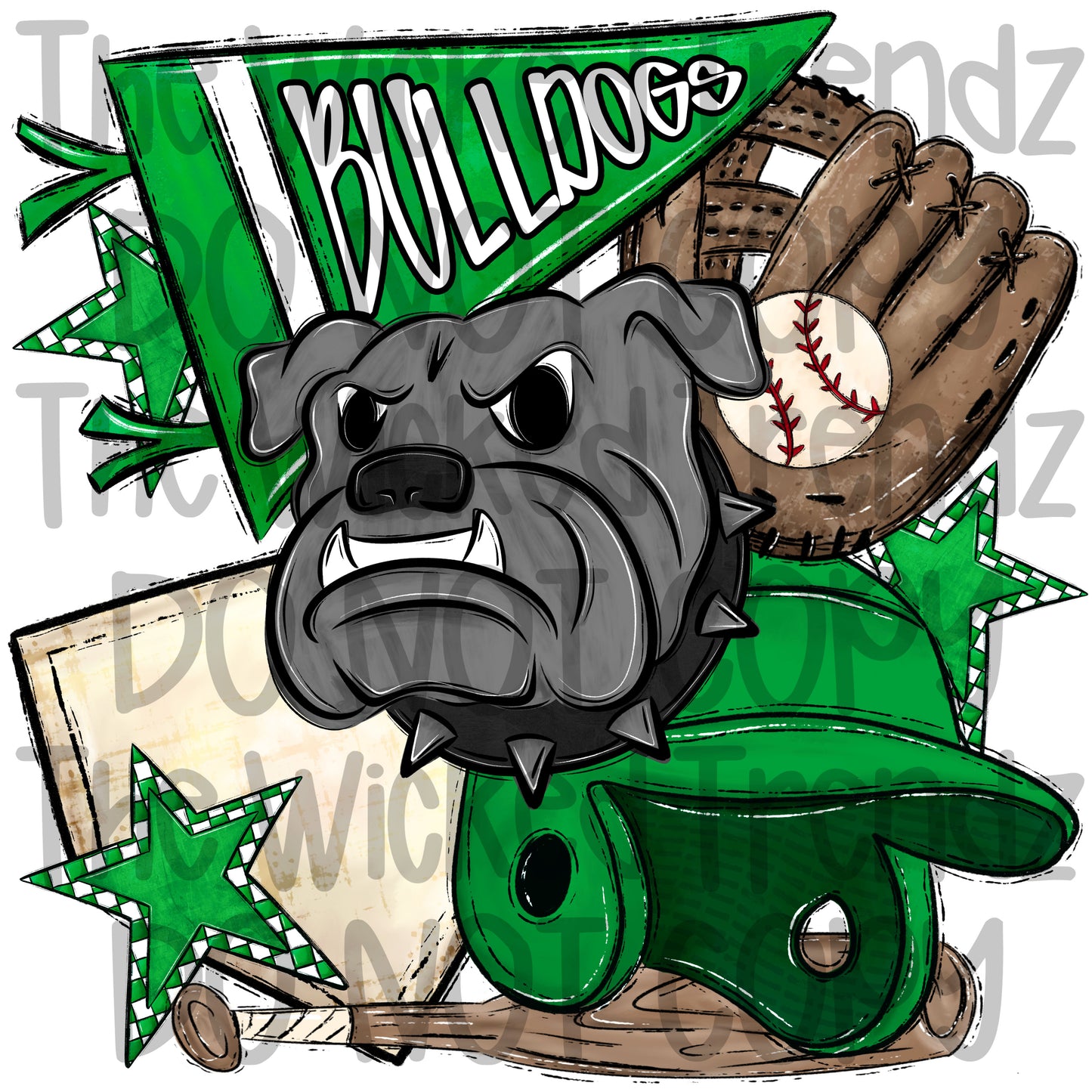 Bulldogs Green Baseball Team Mascot Digital Design