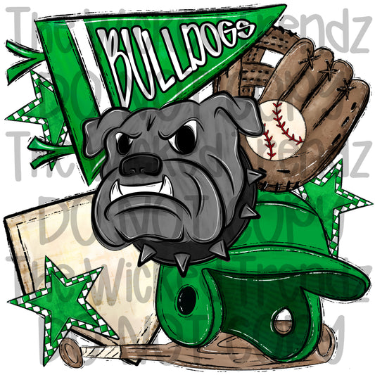 Bulldogs Green Baseball Team Mascot Digital Design