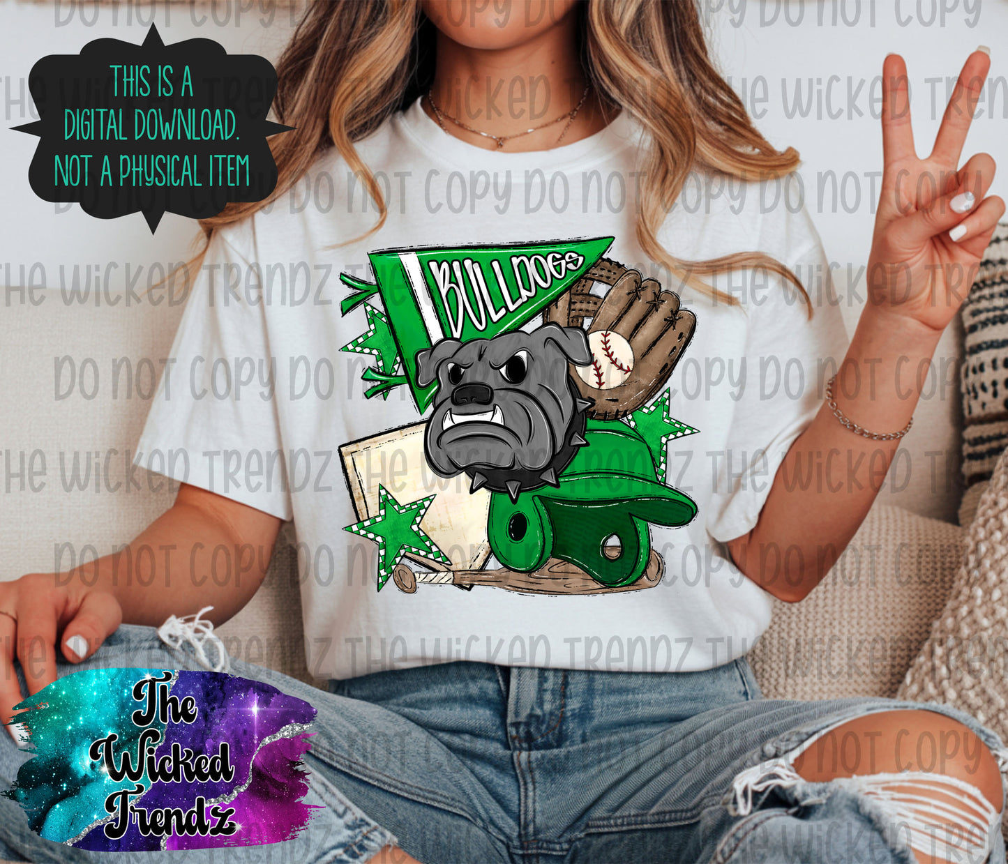 Bulldogs Green Baseball Team Mascot Digital Design