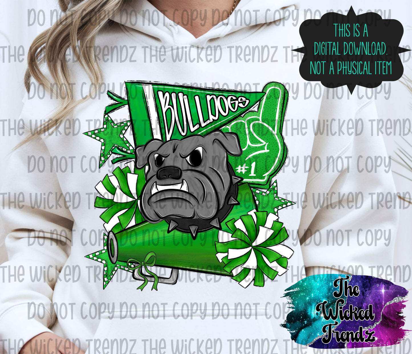 Bulldogs Green Cheer Cheerleading Cheerleader Mascot Digital Design Spirit Shirt Design
