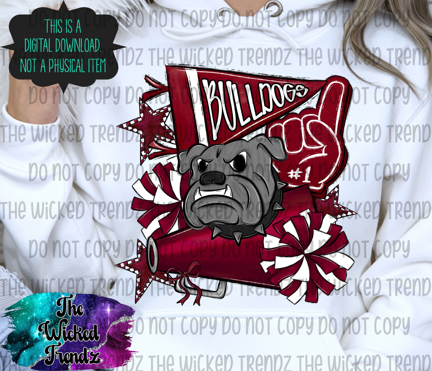 Bulldogs Maroon Cheer Cheerleading Cheerleader Mascot Digital Design Spirit Shirt Design
