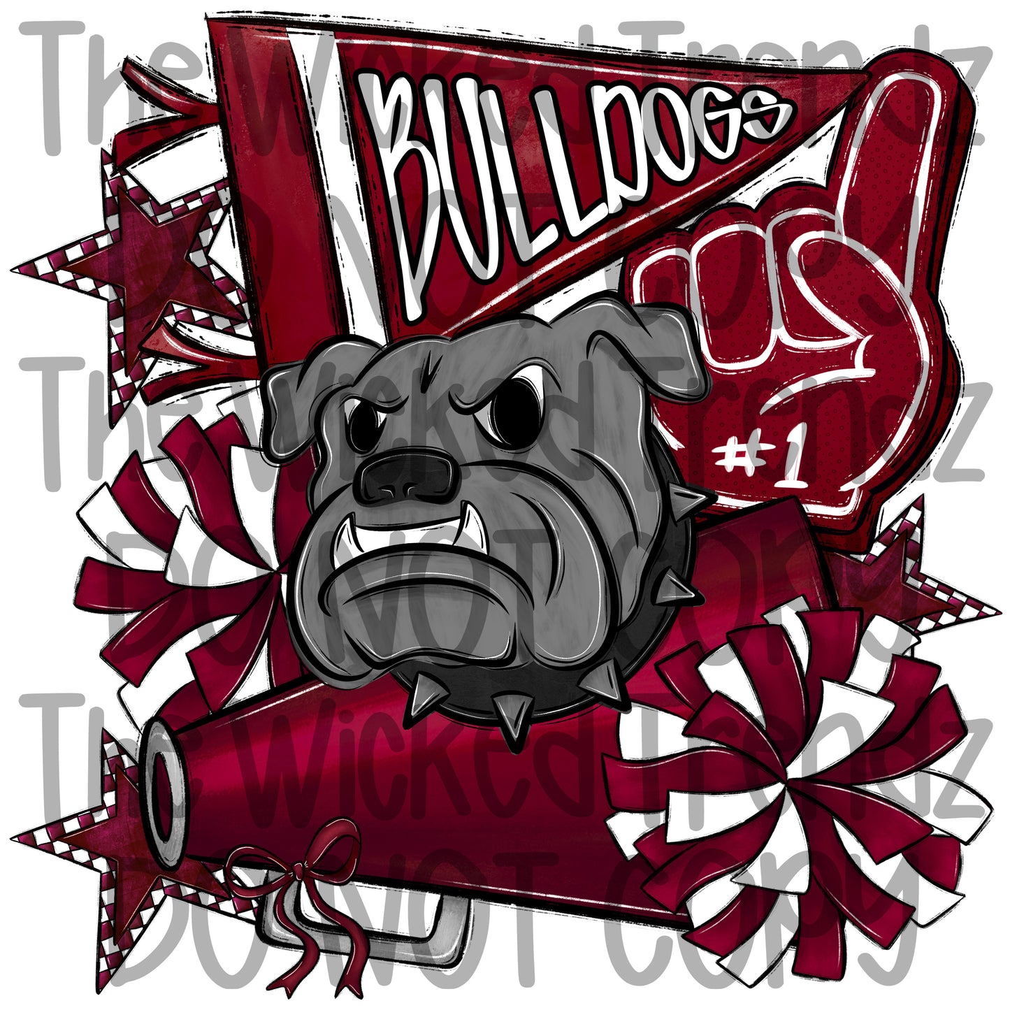 Bulldogs Maroon Cheer Cheerleading Cheerleader Mascot Digital Design Spirit Shirt Design