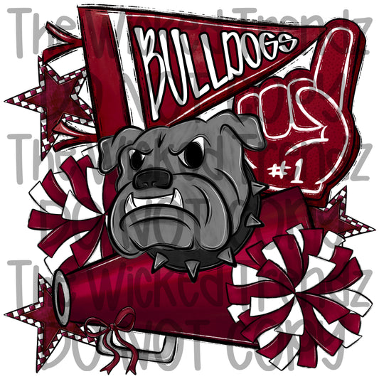 Bulldogs Maroon Cheer Cheerleading Cheerleader Mascot Digital Design Spirit Shirt Design