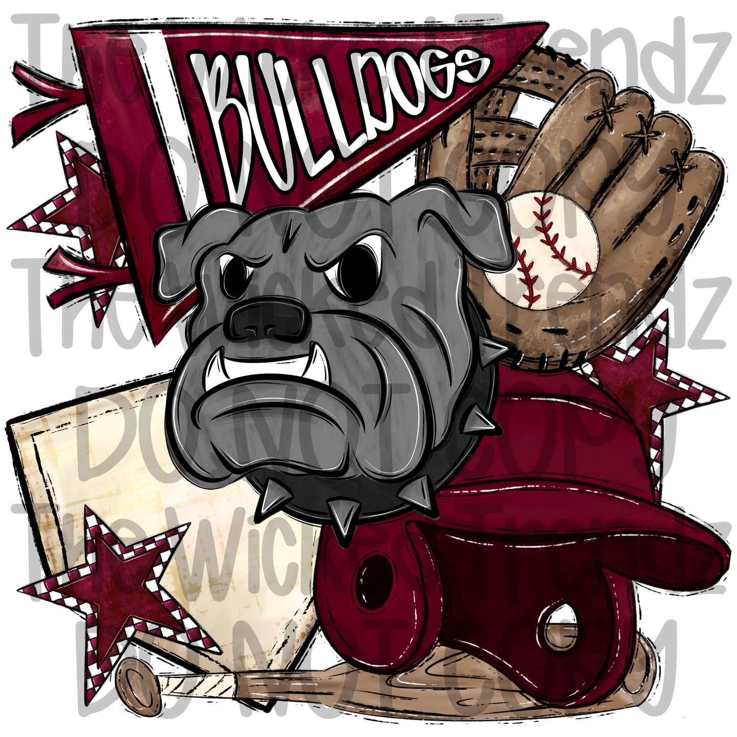 Bulldogs Maroon Baseball Team Mascot Digital Design