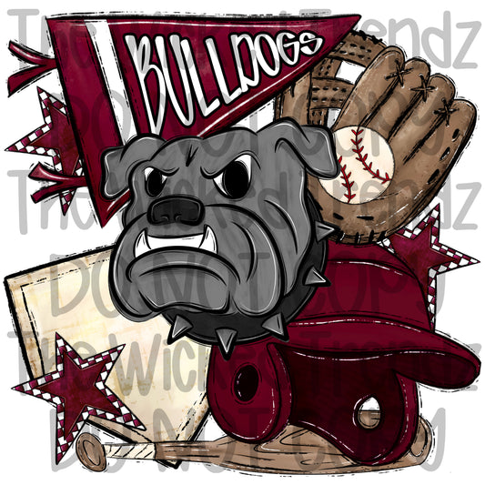 Bulldogs Maroon Baseball Team Mascot Digital Design