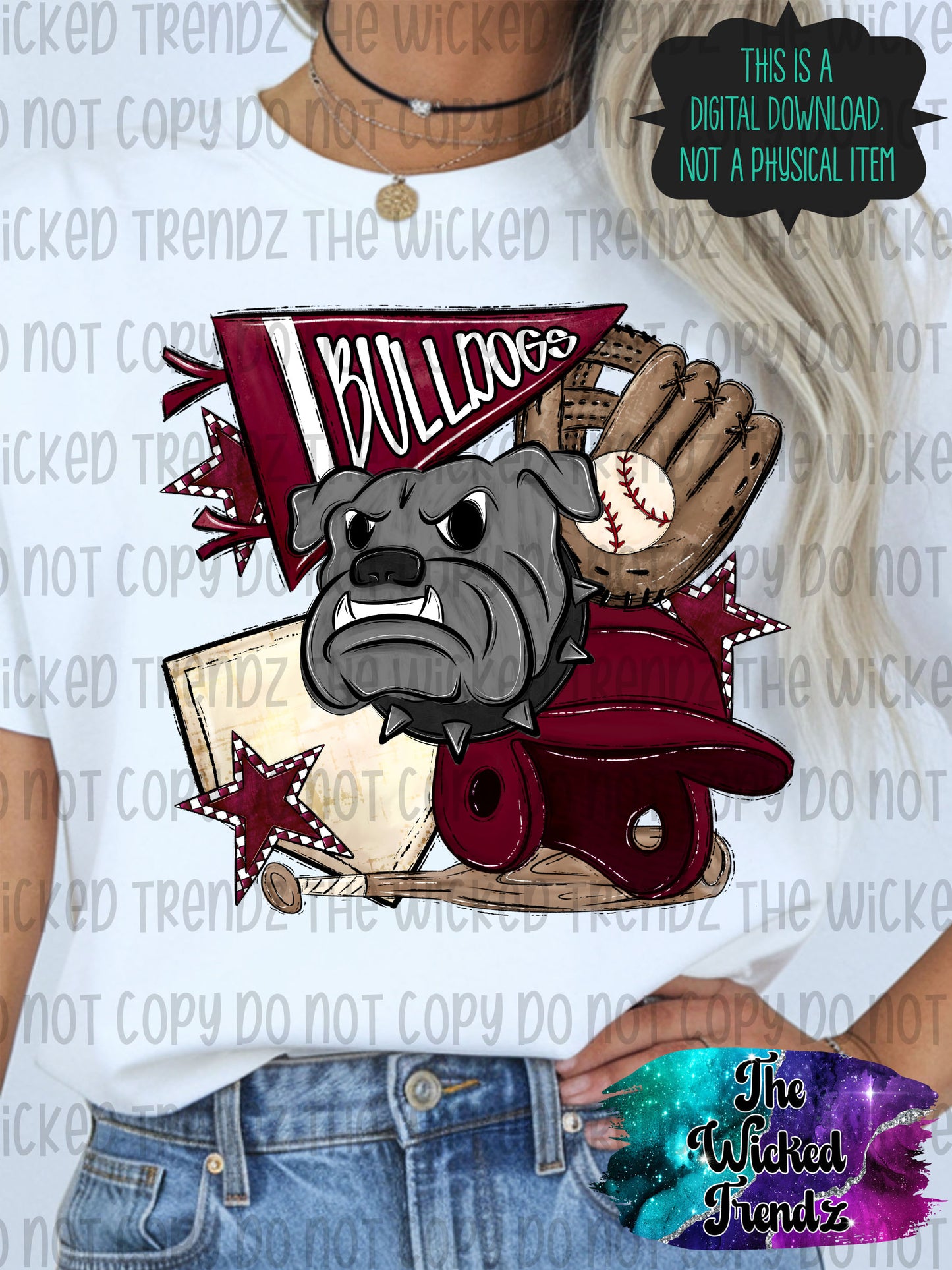 Bulldogs Maroon Baseball Team Mascot Digital Design