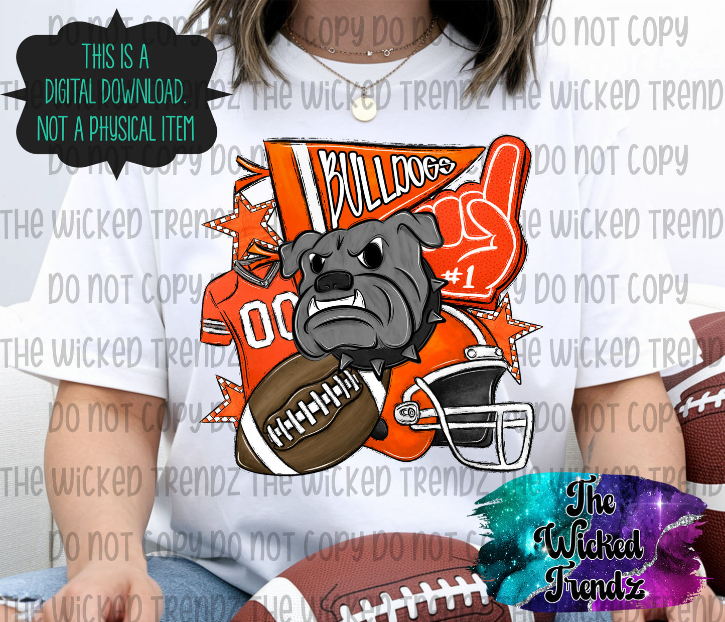 Orange Bulldogs Football Mascot Digital Design