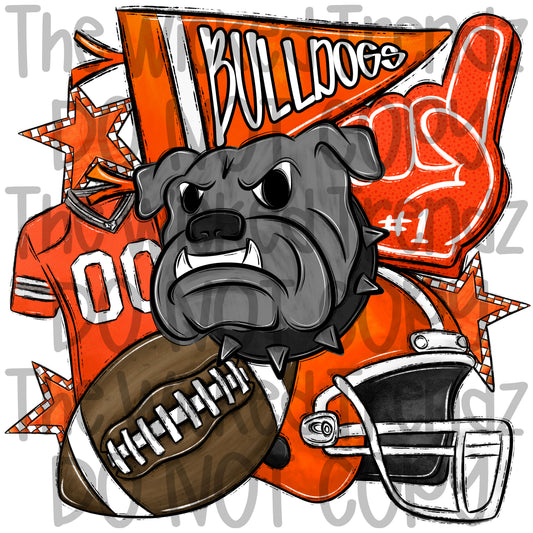 Orange Bulldogs Football Mascot Digital Design