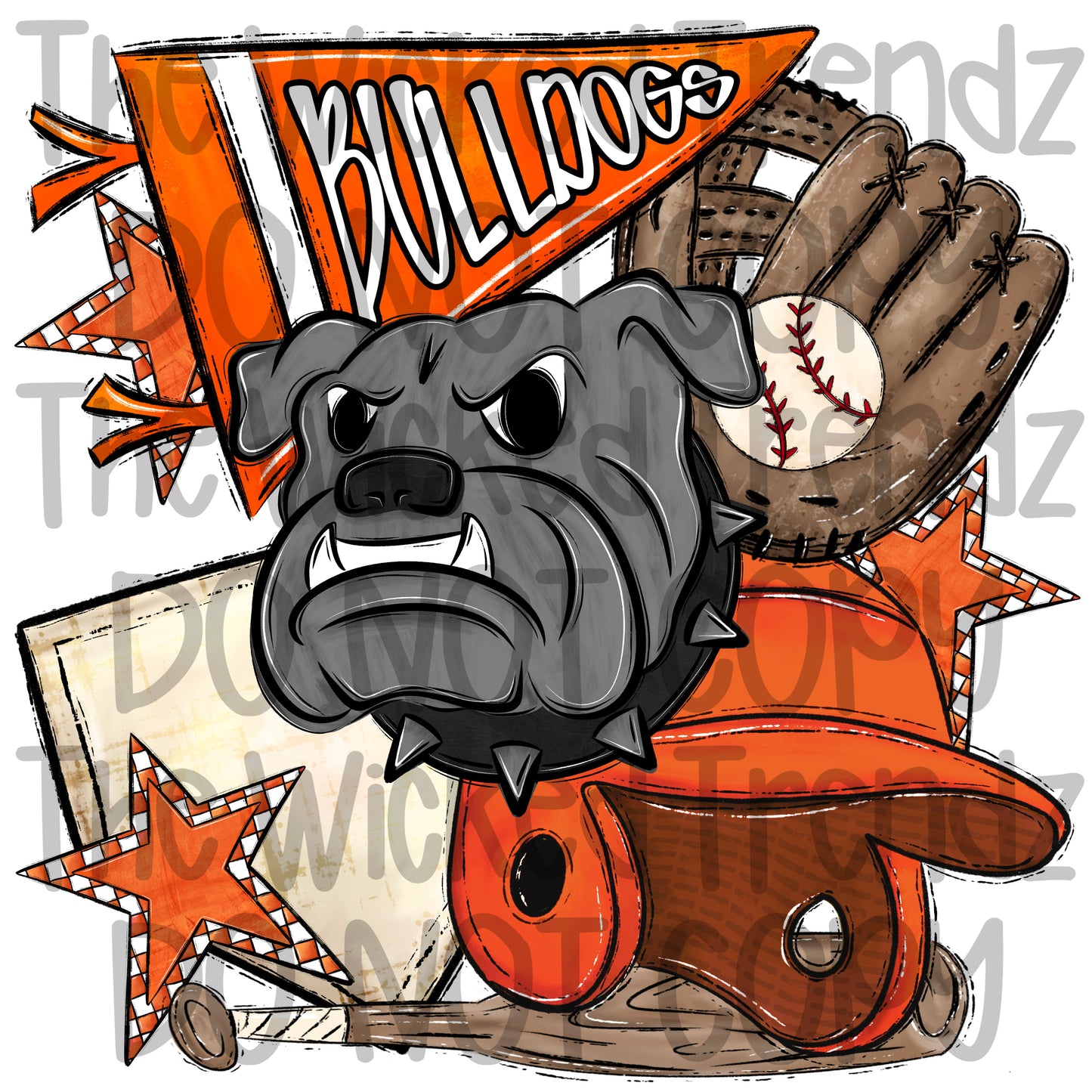 Bulldogs Orange Baseball Team Mascot Digital Design