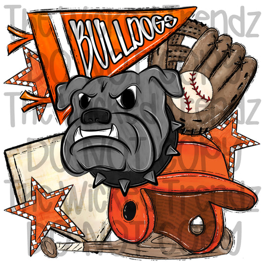 Bulldogs Orange Baseball Team Mascot Digital Design