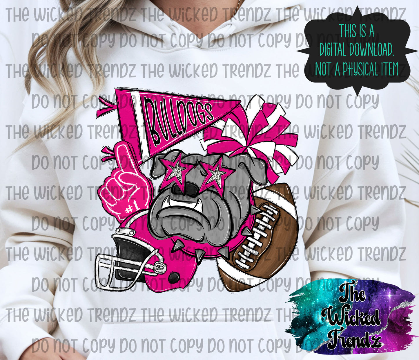 Bulldogs Pink Out Football Cheer Mascot Digital Design October Awareness