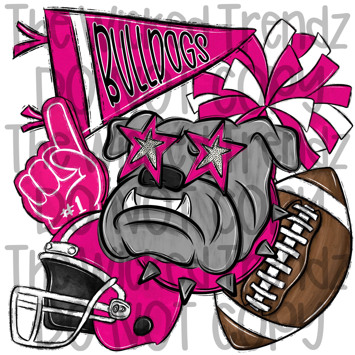 Bulldogs Pink Out Football Cheer Mascot Digital Design October Awareness