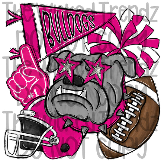 Bulldogs Pink Out Football Cheer Mascot Digital Design October Awareness