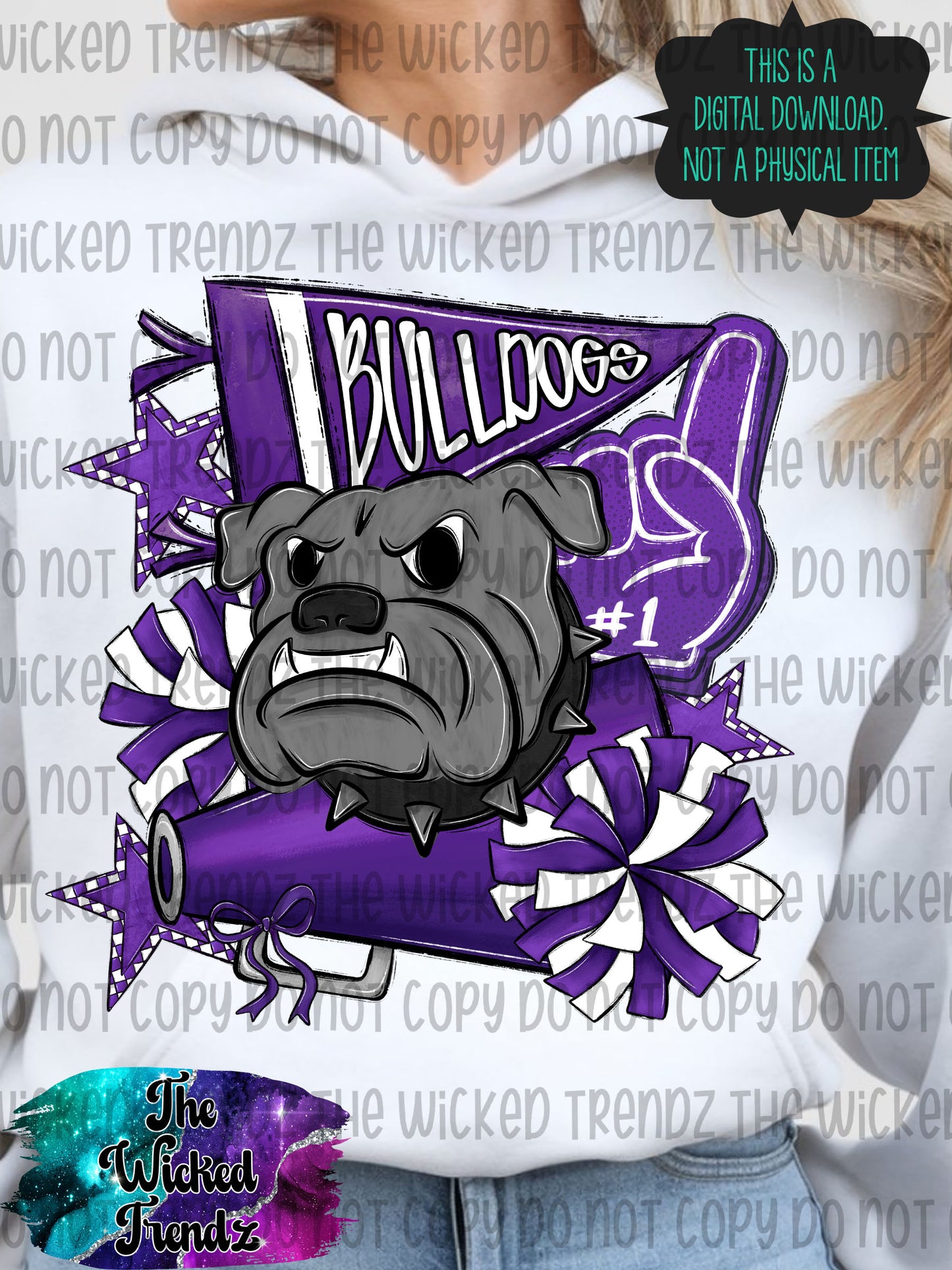 Bulldogs Purple Cheer Cheerleading Cheerleader Mascot Digital Design Spirit Shirt Design