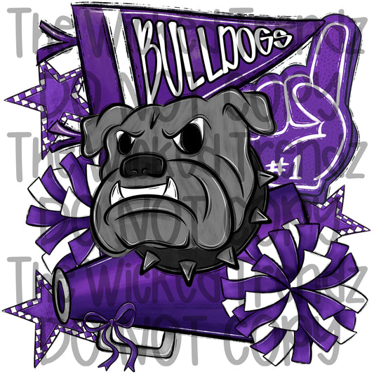 Bulldogs Purple Cheer Cheerleading Cheerleader Mascot Digital Design Spirit Shirt Design