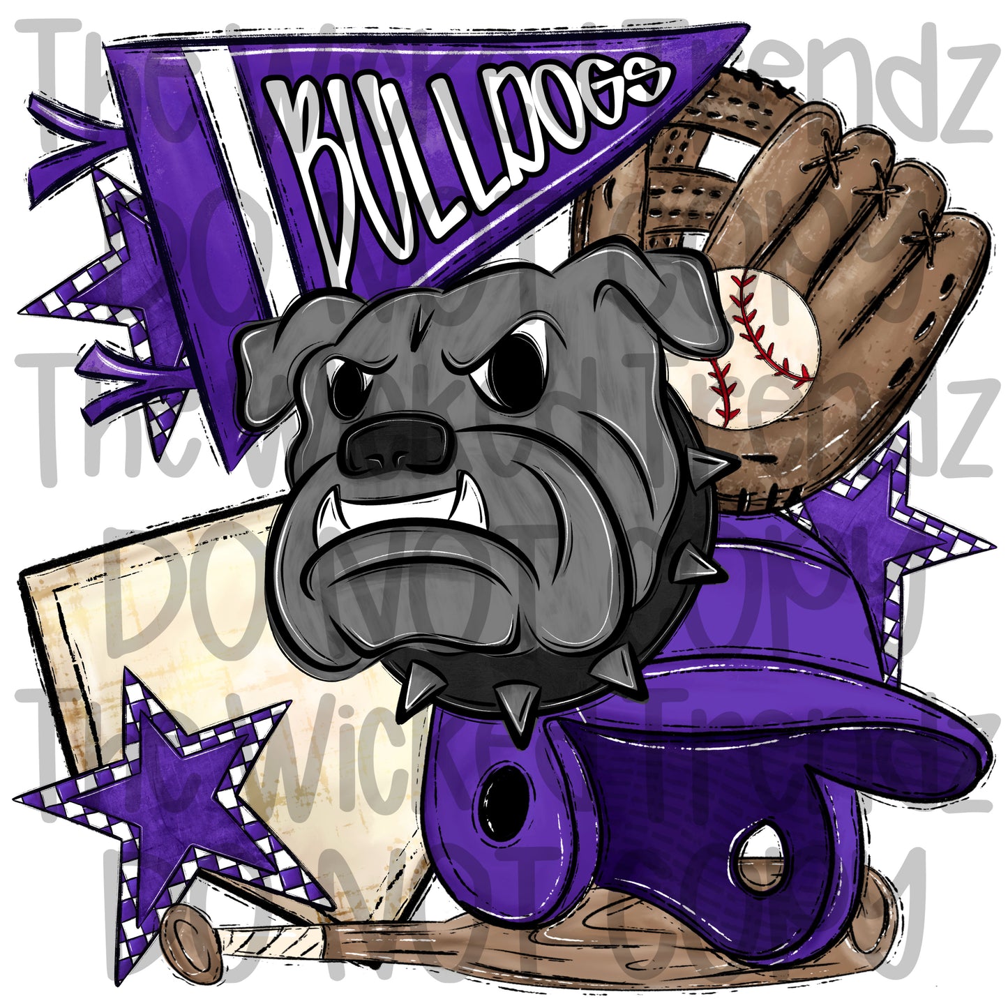 Bulldogs Purple Baseball Team Mascot Digital Design