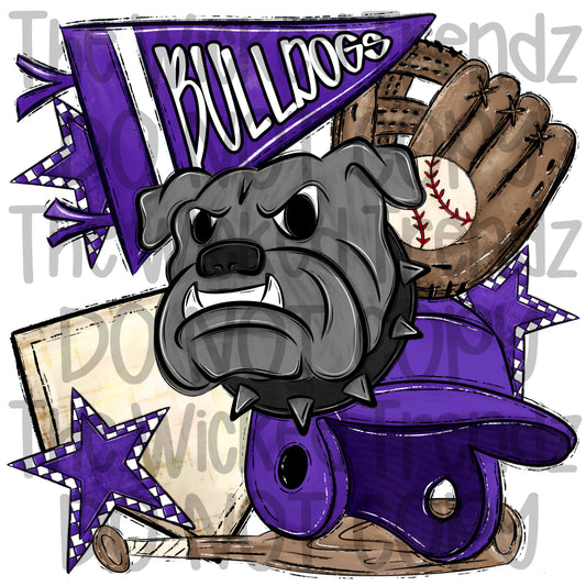 Bulldogs Purple Baseball Team Mascot Digital Design
