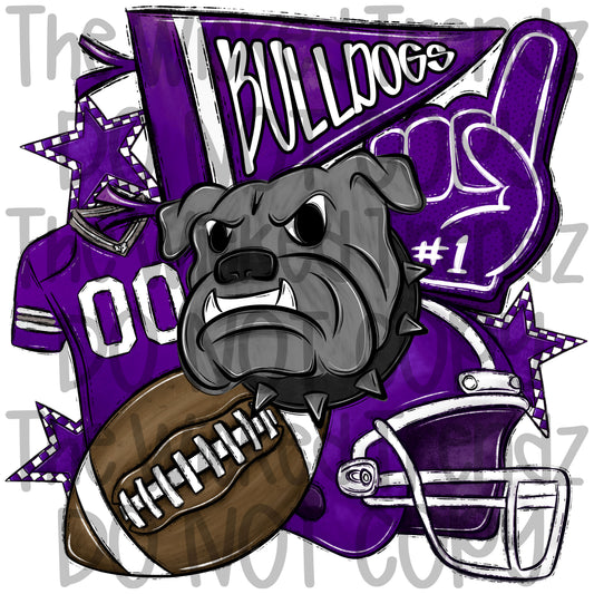 Purple Bulldogs Football Mascot Digital Design