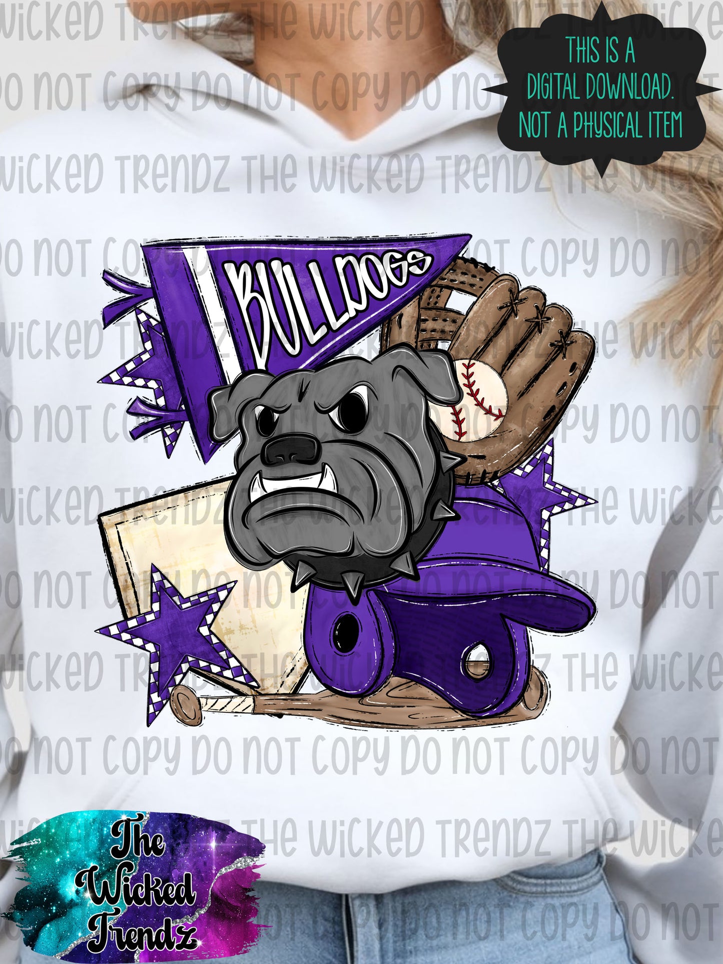 Bulldogs Purple Baseball Team Mascot Digital Design