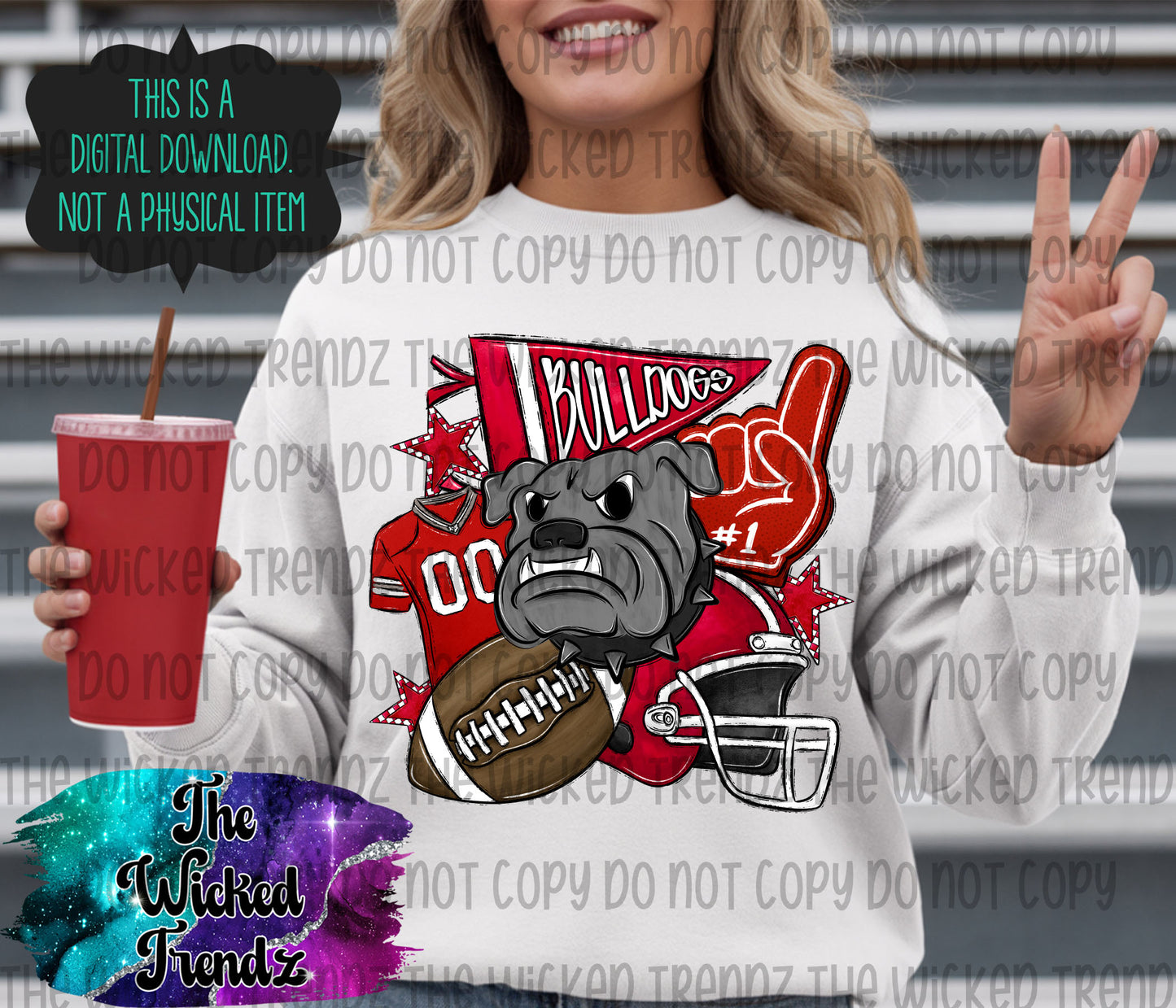 Red Bulldogs Football Mascot Digital Design