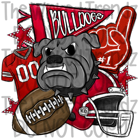 Red Bulldogs Football Mascot Digital Design