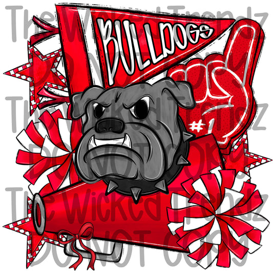 Bulldogs Red Cheer Cheerleading Cheerleader Mascot Digital Design Spirit Shirt Design