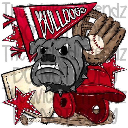 Bulldogs Red Baseball Team Mascot Digital Design