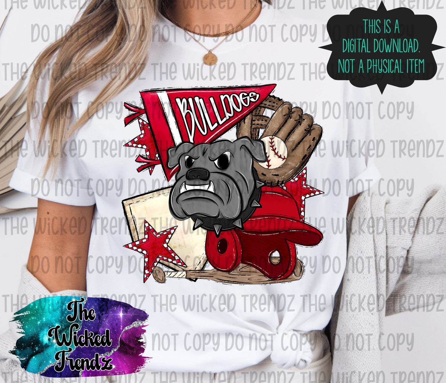 Bulldogs Red Baseball Team Mascot Digital Design