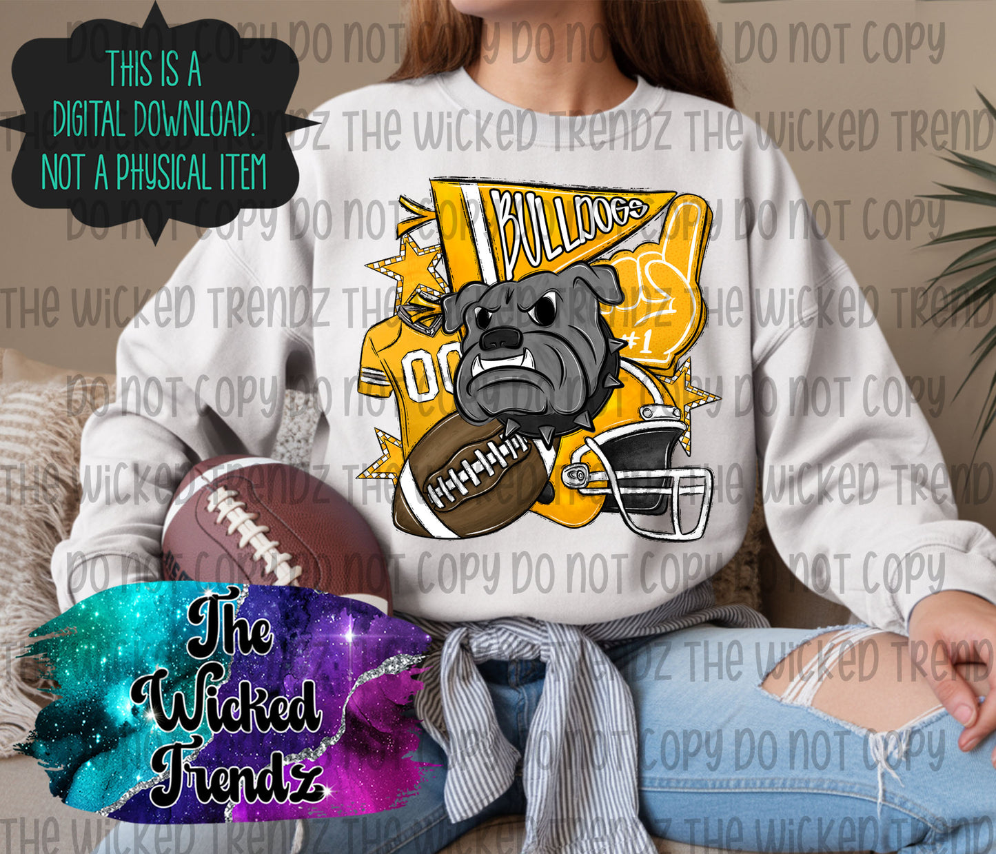 Yellow Bulldogs Football Mascot Digital Design