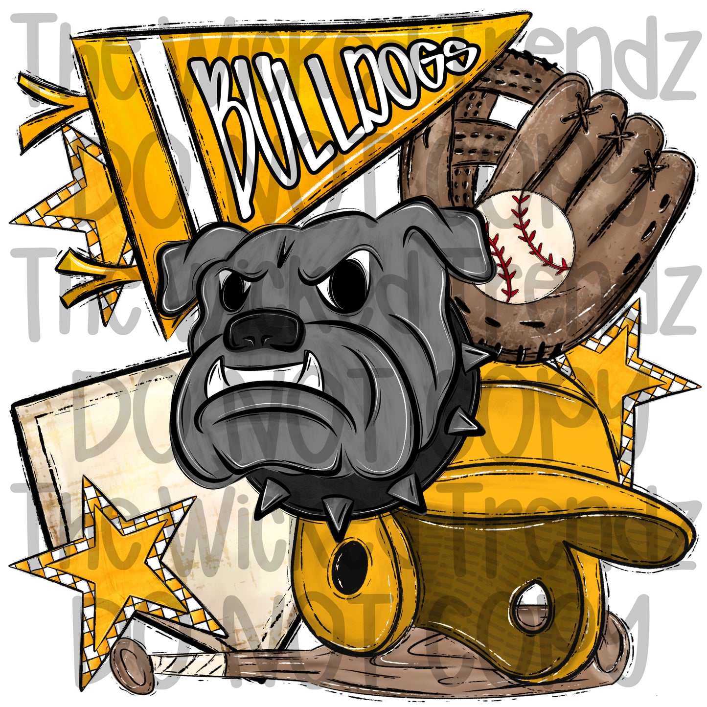 Bulldogs Yellow Baseball Team Mascot Digital Design