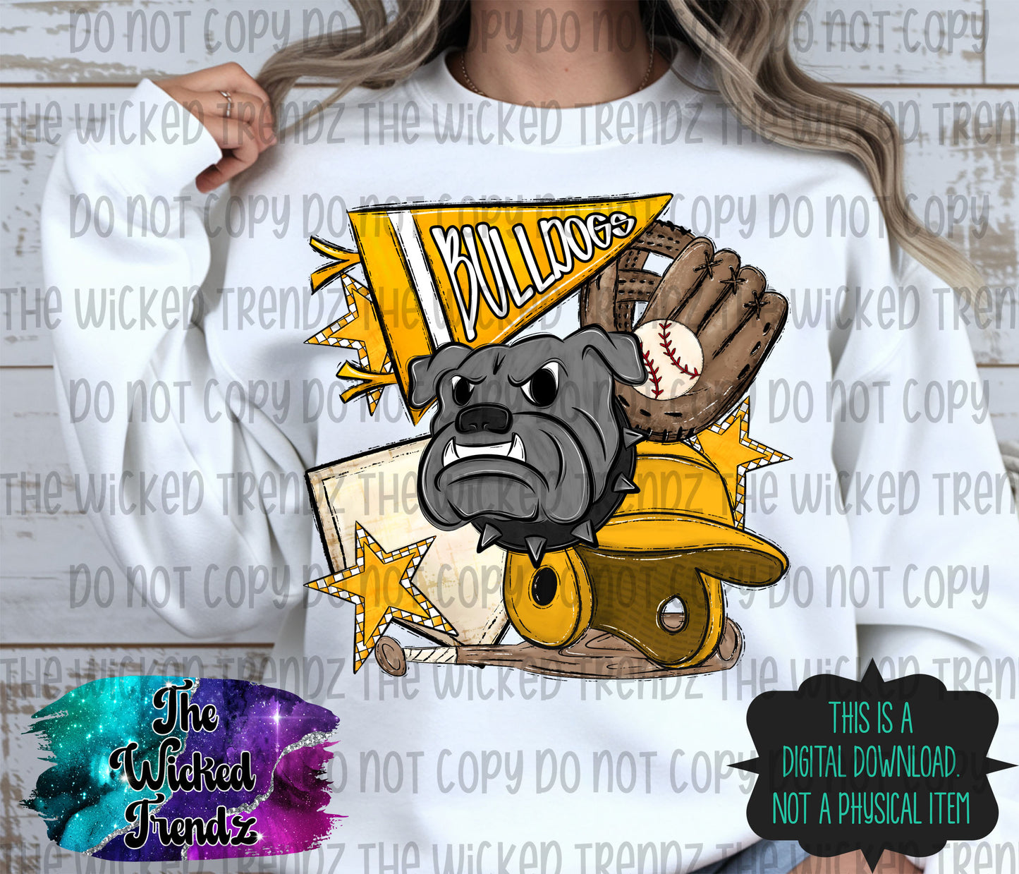 Bulldogs Yellow Baseball Team Mascot Digital Design