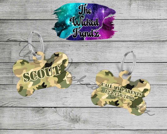Camouflage Camo Hunting Dog Puppy Pet ID Dog Tag Personalized Custom Dog Name Phone Number