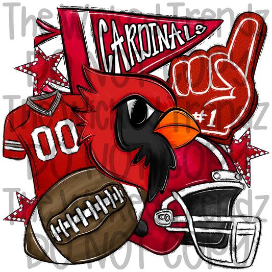 Red Cardinals Football Mascot Digital Design