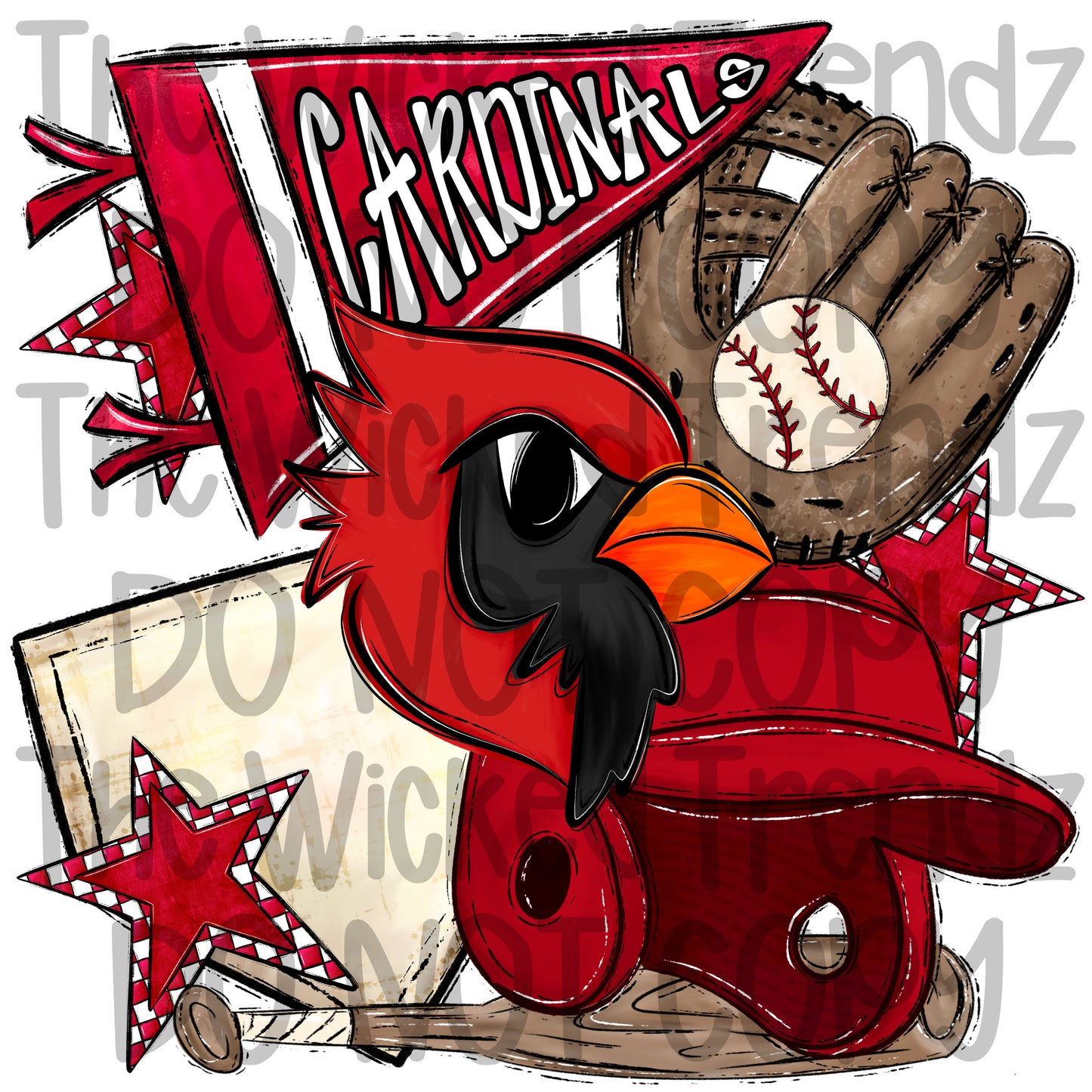 Cardinals Red Baseball Team Mascot Digital Design