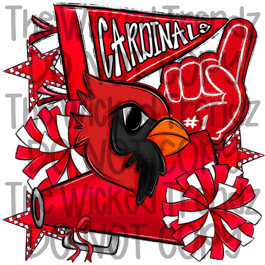Cardinals Red Cheer Cheerleading Cheerleader Mascot Digital Design Spirit Shirt Design