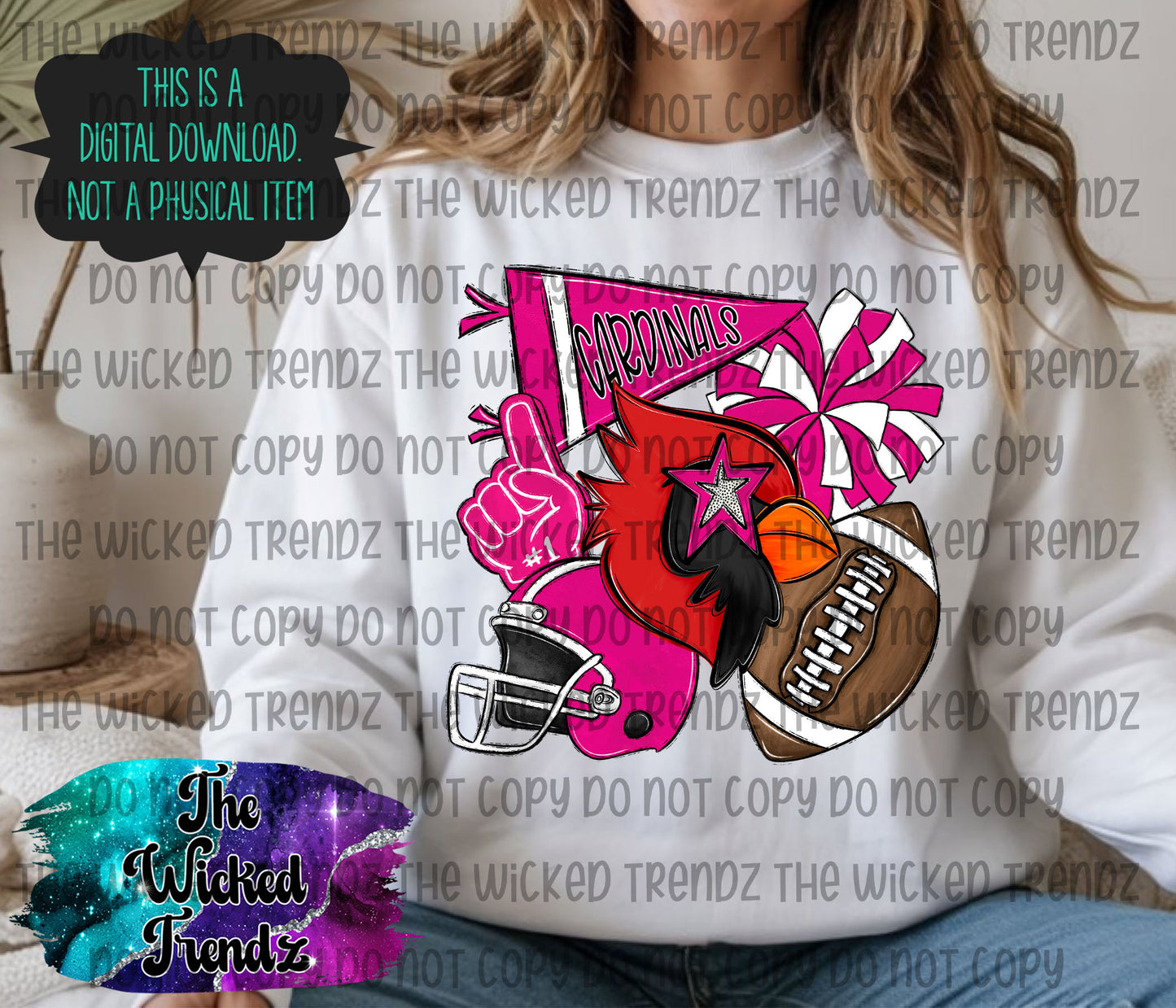 Cardinals Pink Out Football Cheer Mascot Digital Design October Awareness