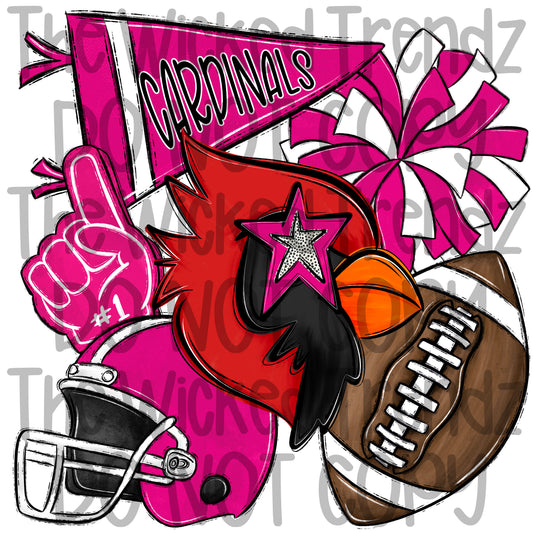 Cardinals Pink Out Football Cheer Mascot Digital Design October Awareness